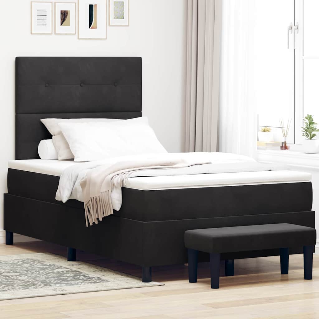 Boxspringbett mit Matratze & Bank Schwarz 120x190 cm Samt