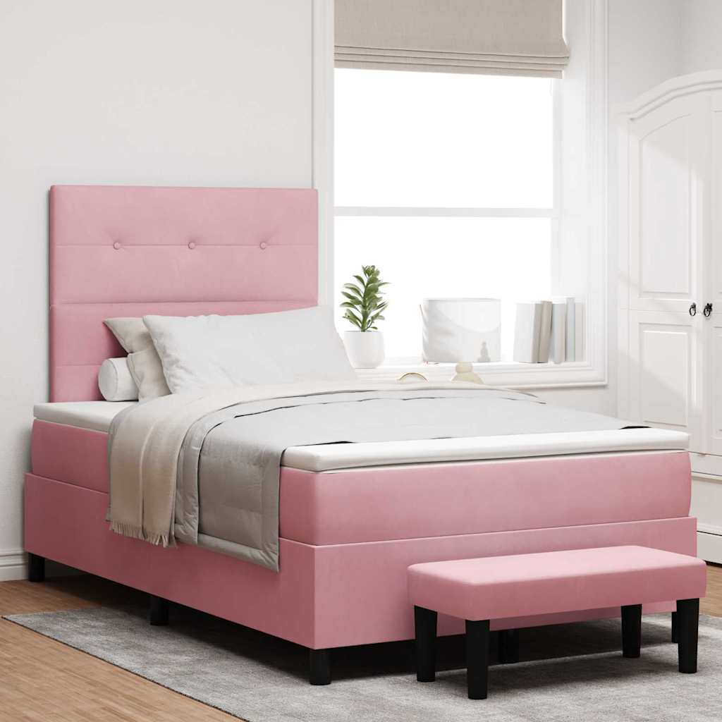 Box Spring Voodi koos Mattressi ja Pinkiga Roosa 120x200 cm Samet
