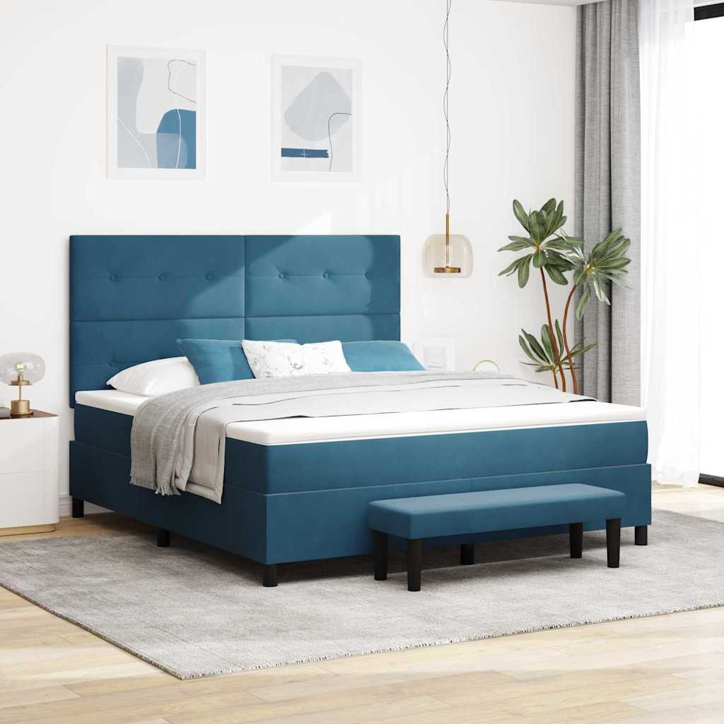 Box Spring Voodi koos Madratsi ja Pinkiga Tumedat Sinine 180x200 cm Samet