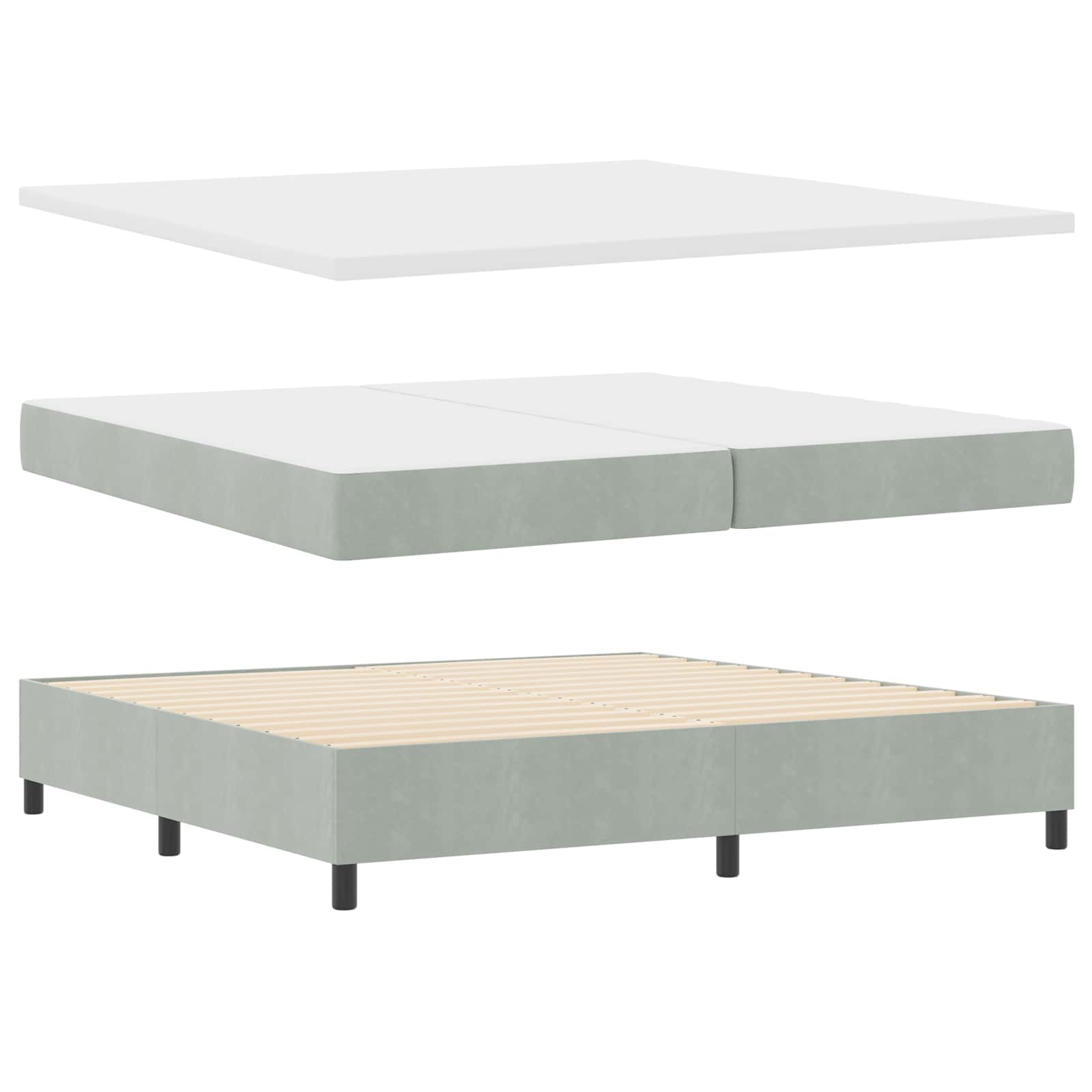 Postel s boxspringem s matrací Světle šedá 200 x 200 cm samet - obrázek 4
