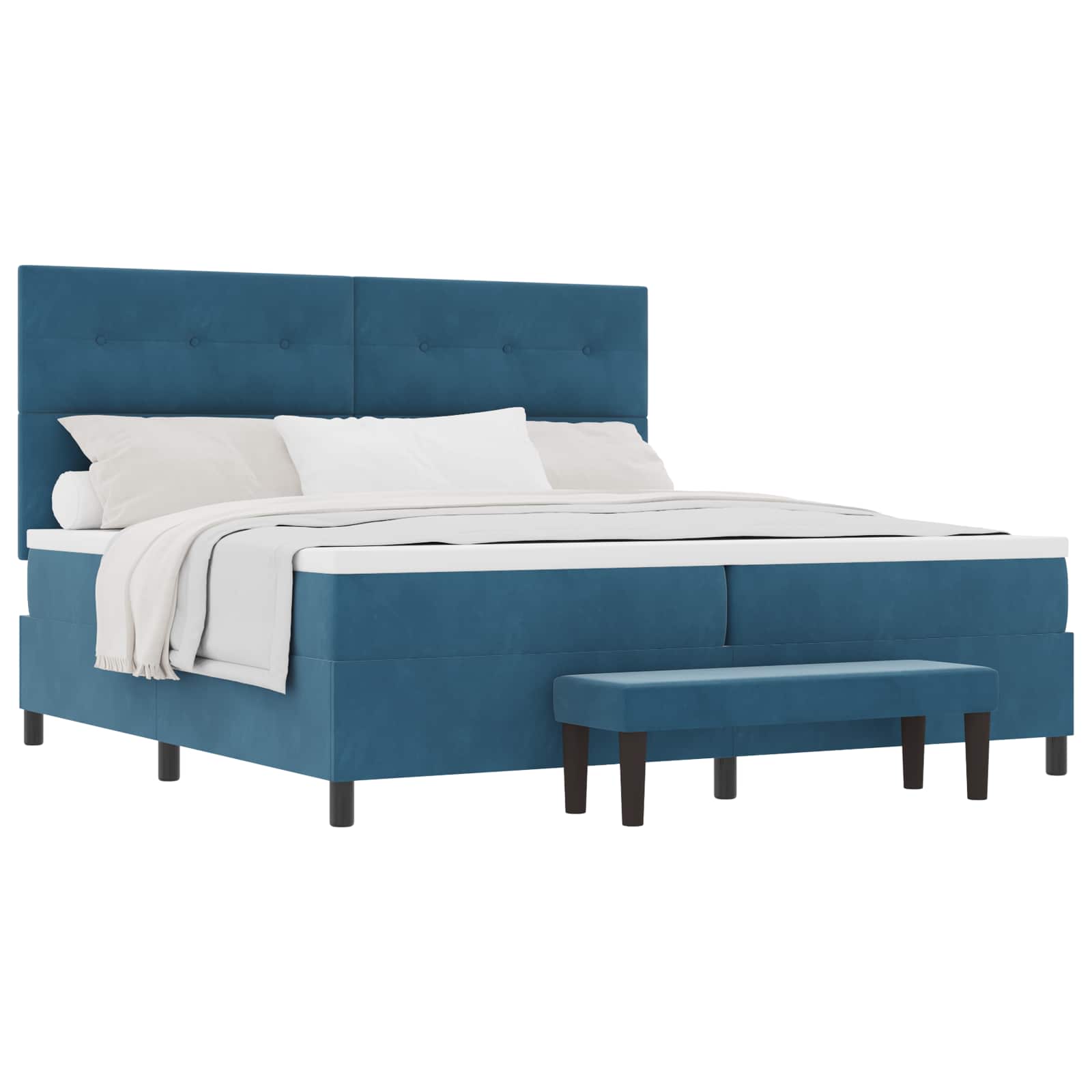 vidaXL Boxspring bed met hoofdeinde Donkerblauw 200 x 200 cm Fluweel blauw, foto 3