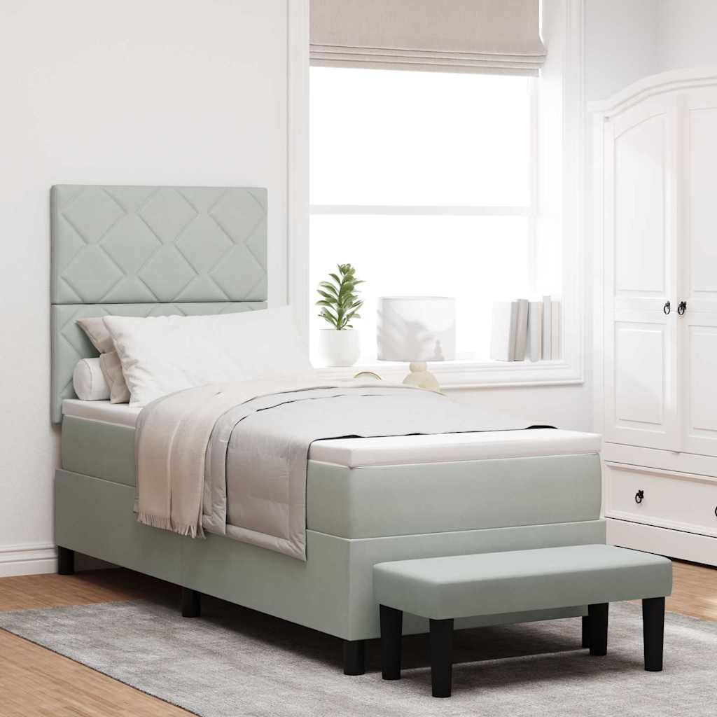 vidaXL Boxspringbett mit Matratze & Bank Hellgrau 80x200 cm Samt