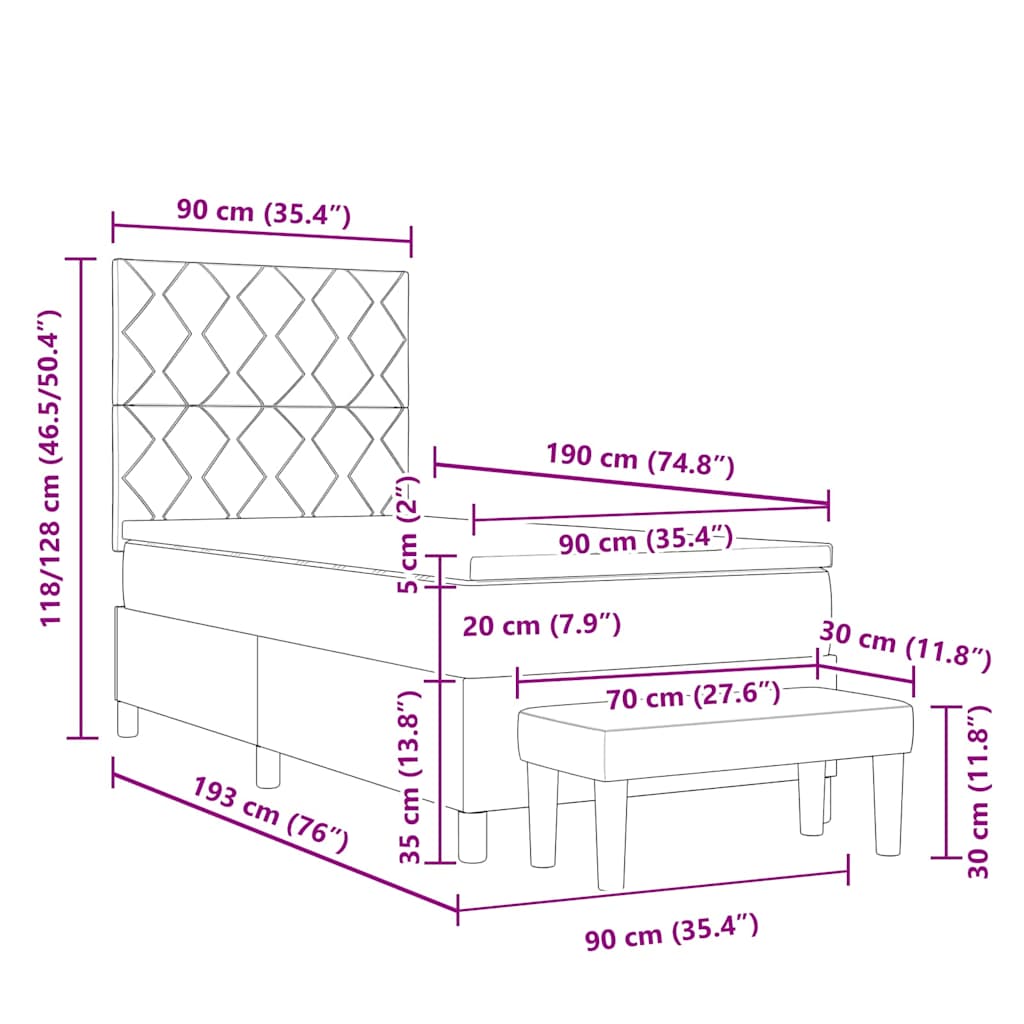 Postelja z vzmetnico z vzmetnico Roza 90 x 190 cm Žamet - slika 13
