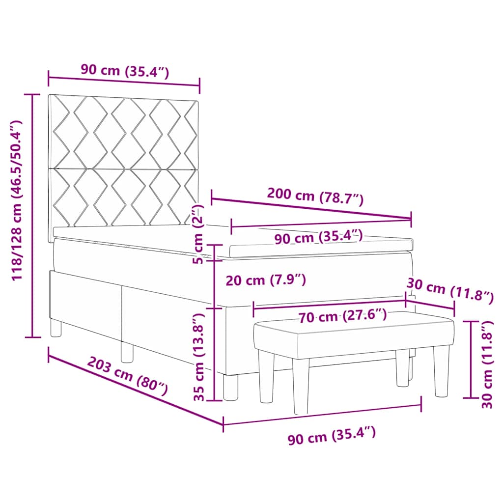 Postel s boxspringem s matrací Světle šedá 90 x 200 cm samet - obrázek 13