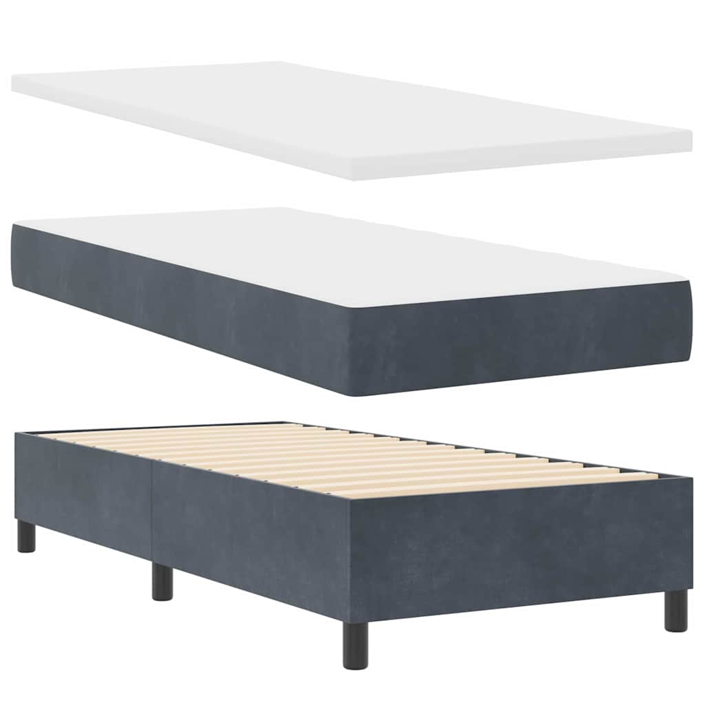 vidaXL Box Spring Ágy Matraccal & Pad Sötétszürke 90x200 cm Bársony