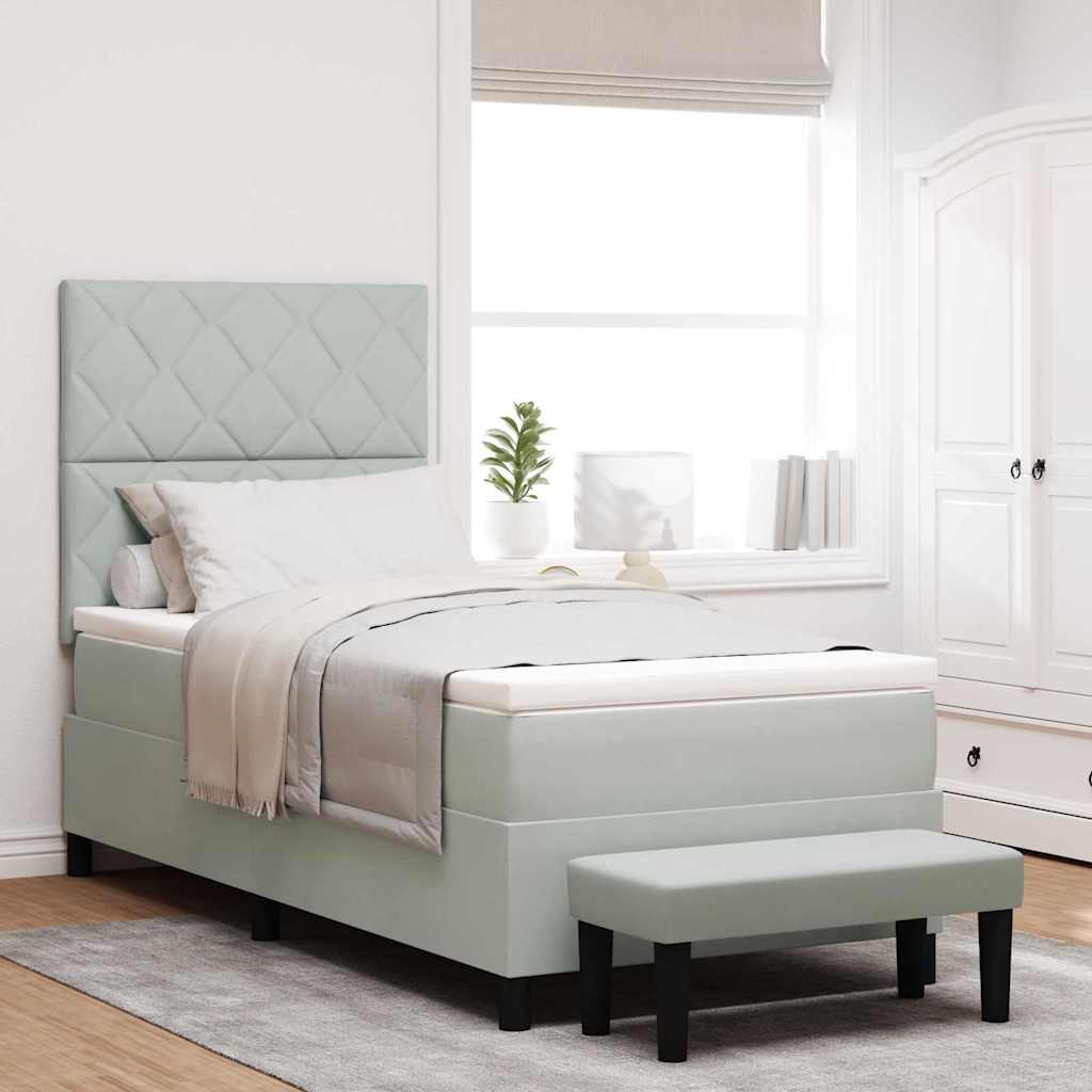 Box Spring Seng med Madras & Bænk Lysegrå 100x200 cm Fløjl