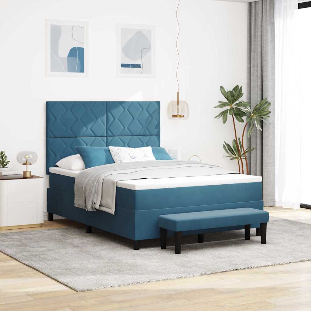 Kastivoodi matressi ja pingiga tumedas sinises 140x190 cm samet