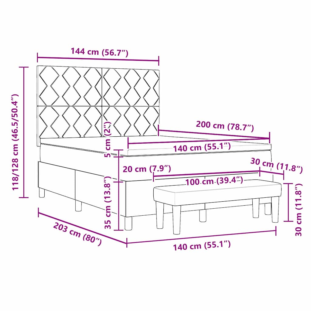 Postel s boxspringem s čelo Světle šedá 200 x 140 cm samet - obrázek 13
