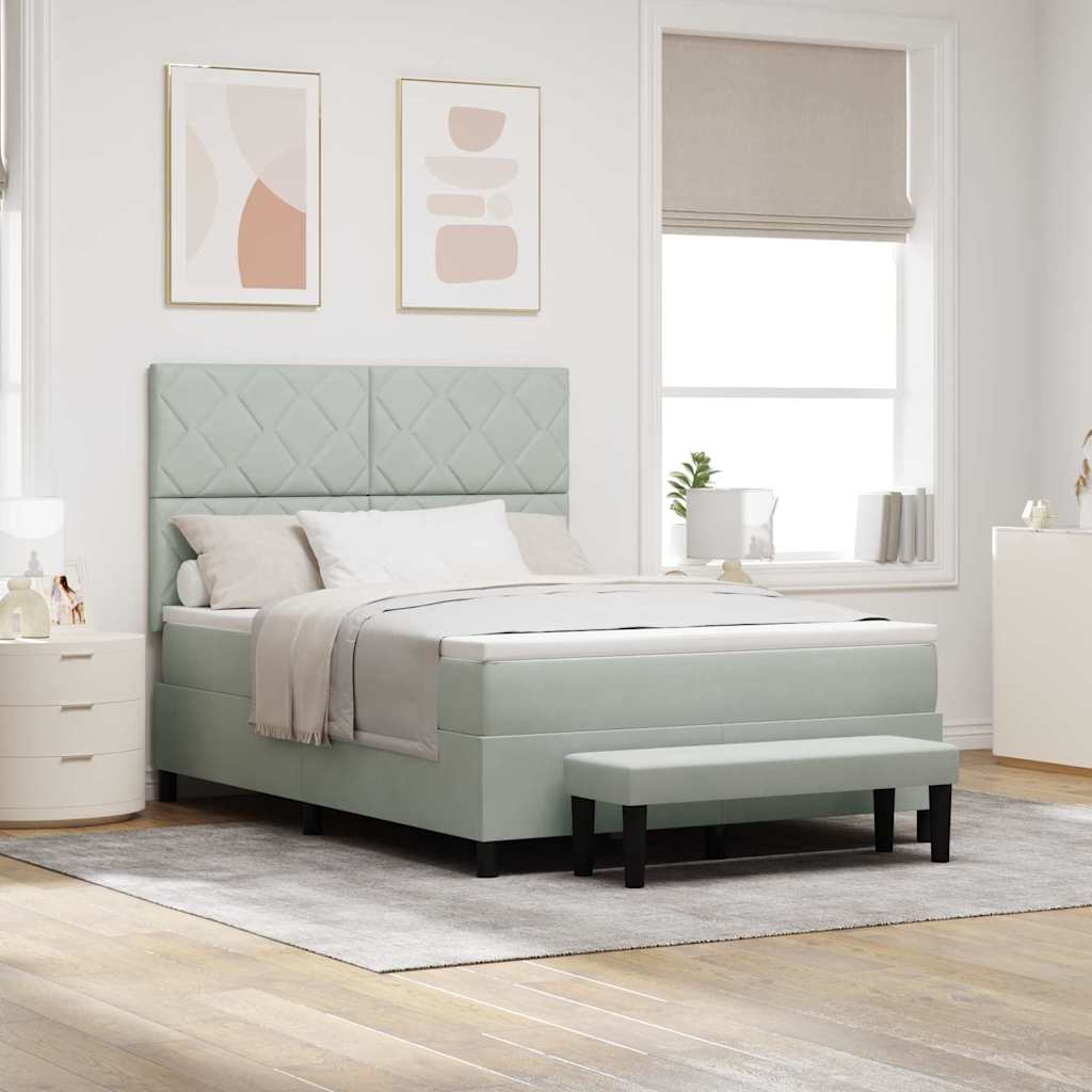 Boxspringbett mit Matratze & Bank Hellgrau 160x200 cm Samt