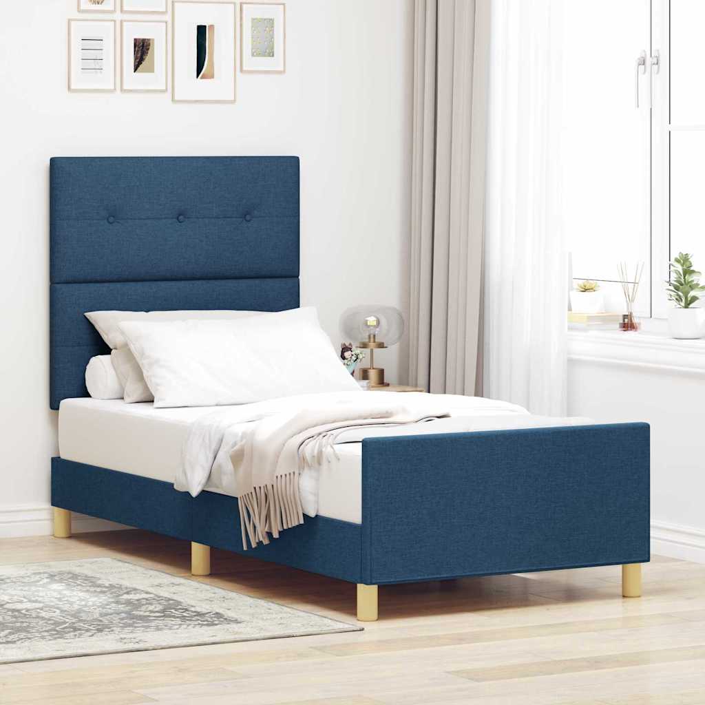 Sinine Kangast Voodi Korpus 90x190 cm