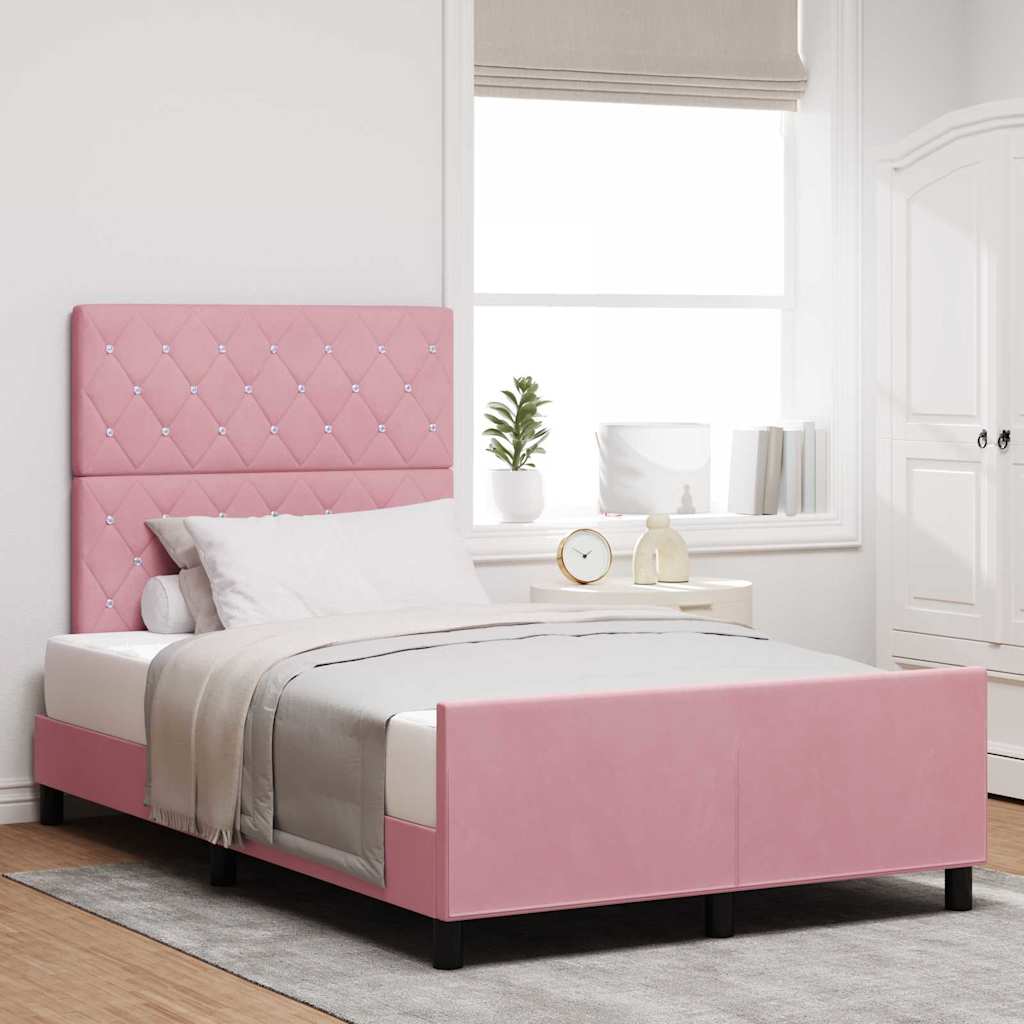 Estructura de cama terciopelo rosa 120x190 cm