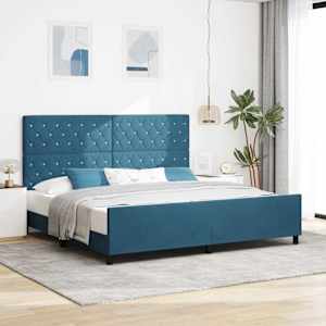 Postel s boxspringem s čelo Tmavě modrá 200 x 200 cm samet - obrázek 1