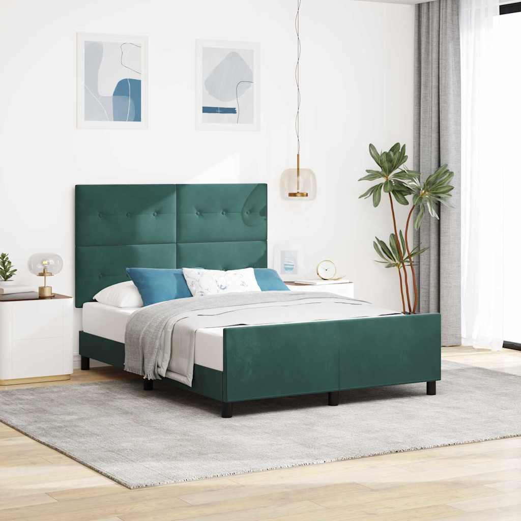 vidaXL Pat cu arcuri cu headboard Verde închis 160 x 200 cm Catifea