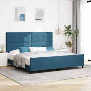 Postel s boxspringem s čelo Tmavě modrá 200 x 200 cm samet - obrázek 1