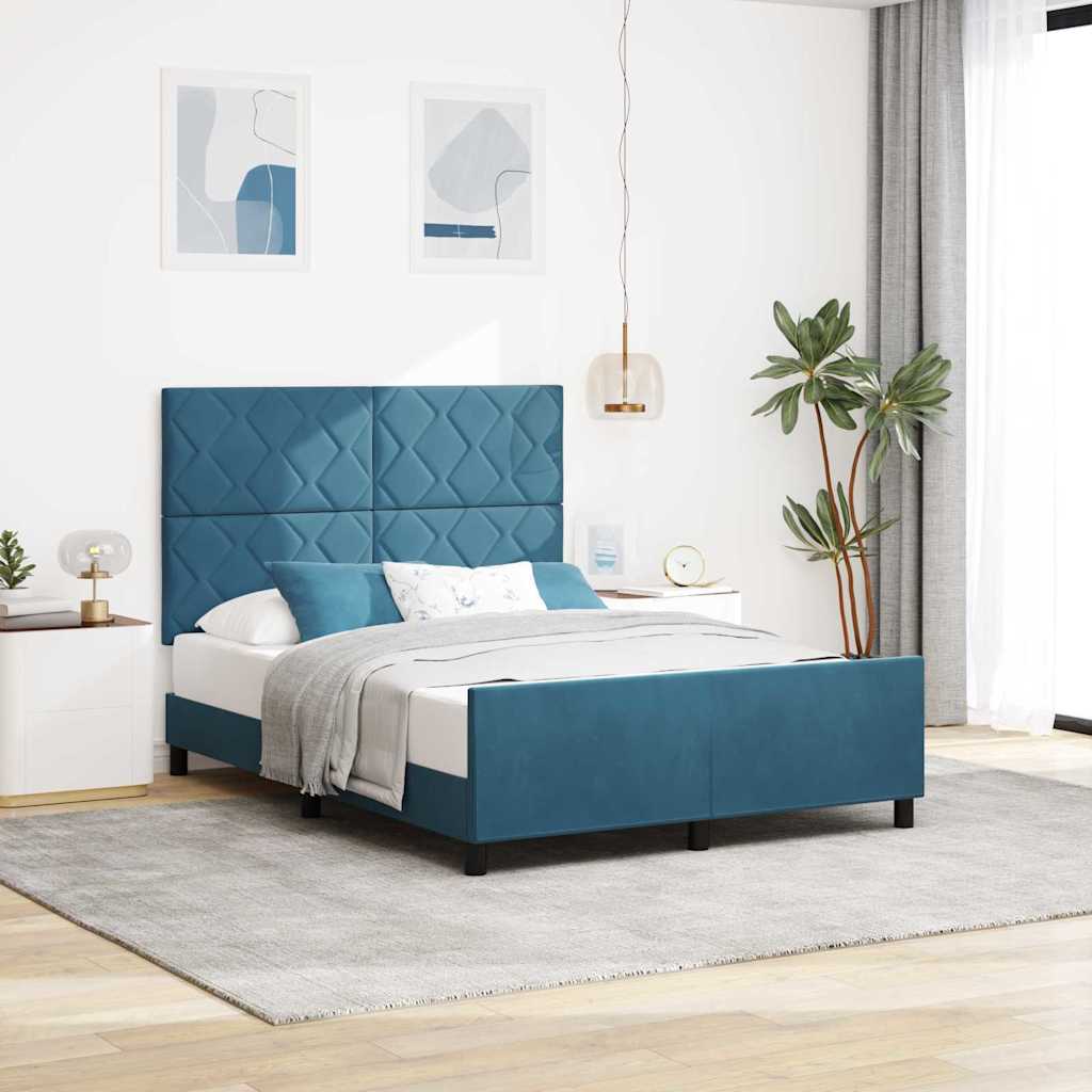 Voodi Tume Sinine 140x190 cm Samet