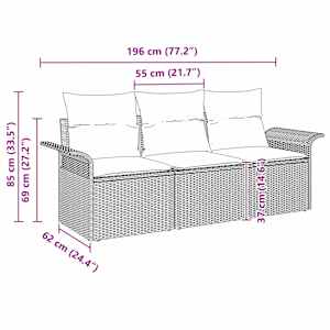 Sada zahradních pohovek s polštářem 3 pcs Černá Poly ratan - obrázek 12