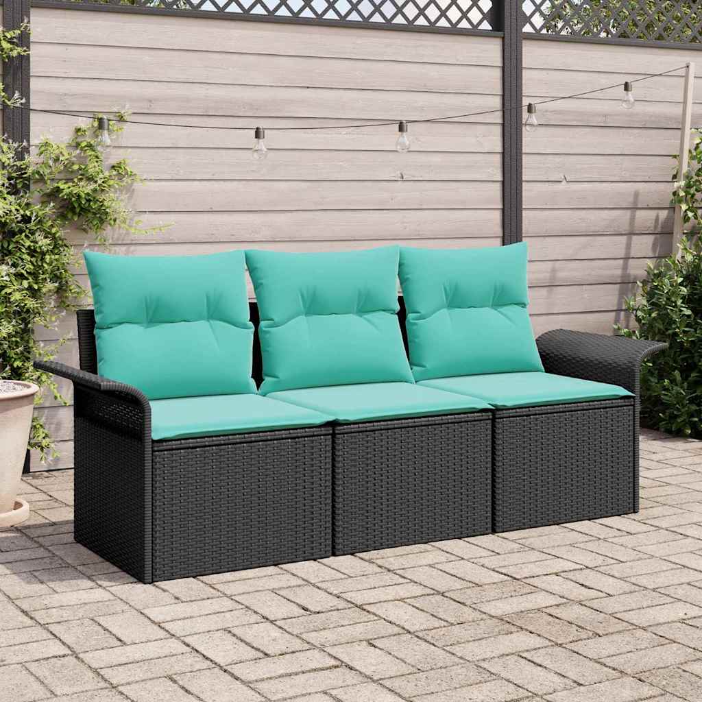 vidaXL Set de canapele pentru grădină cu pernă 3 pcs Negru Rattan poli