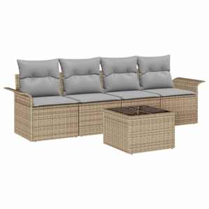 Sada zahradních pohovek 5 pcs Beige a šedá polyratan - obrázek 2
