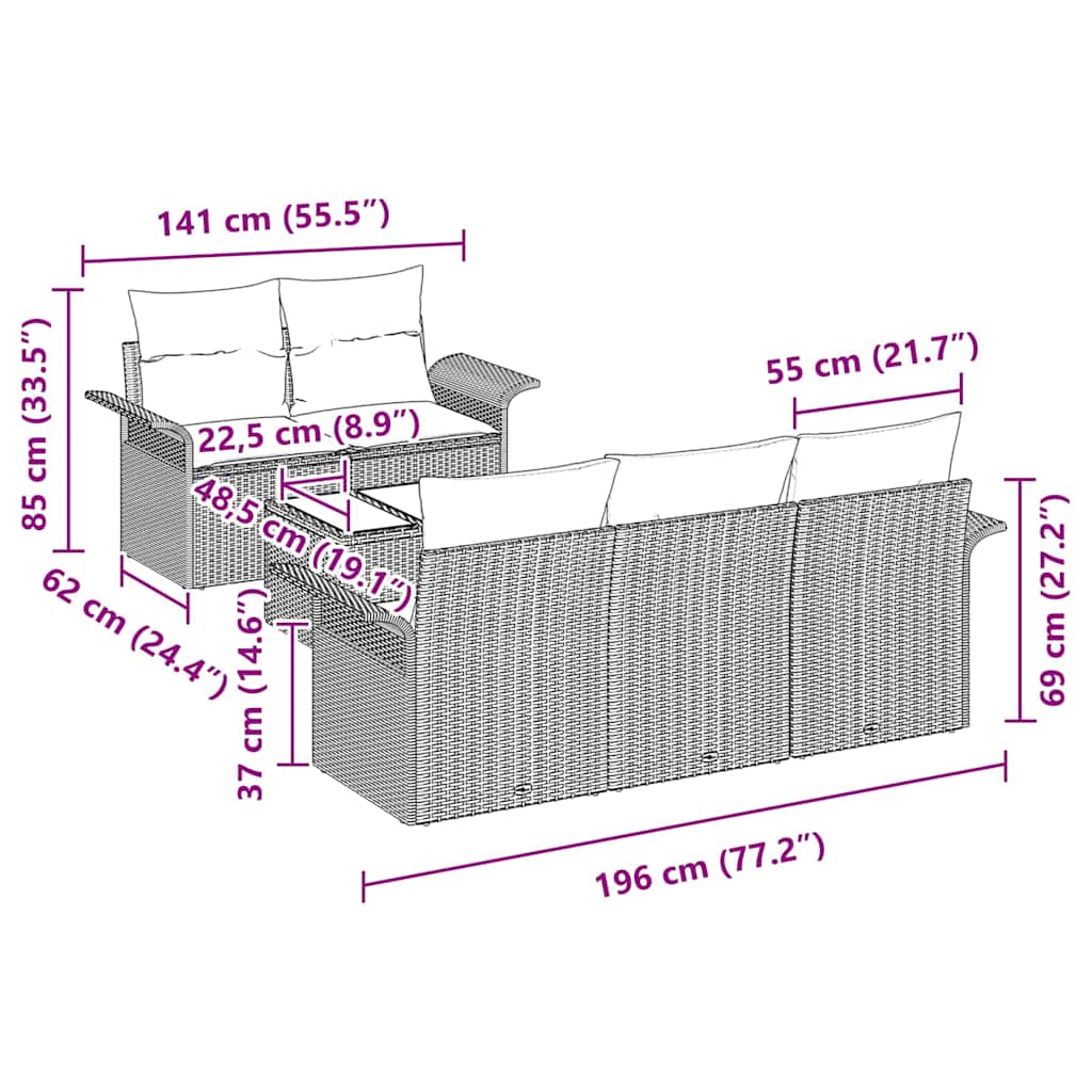 Vrtna sedežna garnitura z blazino z blazino 6 pcs Bež in siva - slika 13