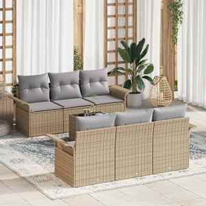 Sada zahradních pohovek 7 pcs Beige a šedá polyratan - obrázek 1