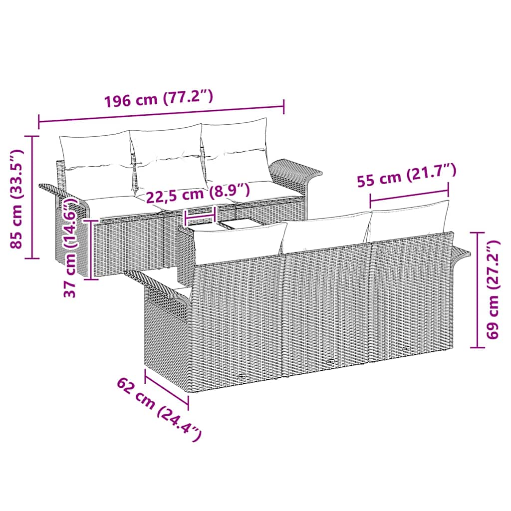 Vrtna sedežna garnitura z blazino 7 pcs Bež in siva poli ratan - slika 13