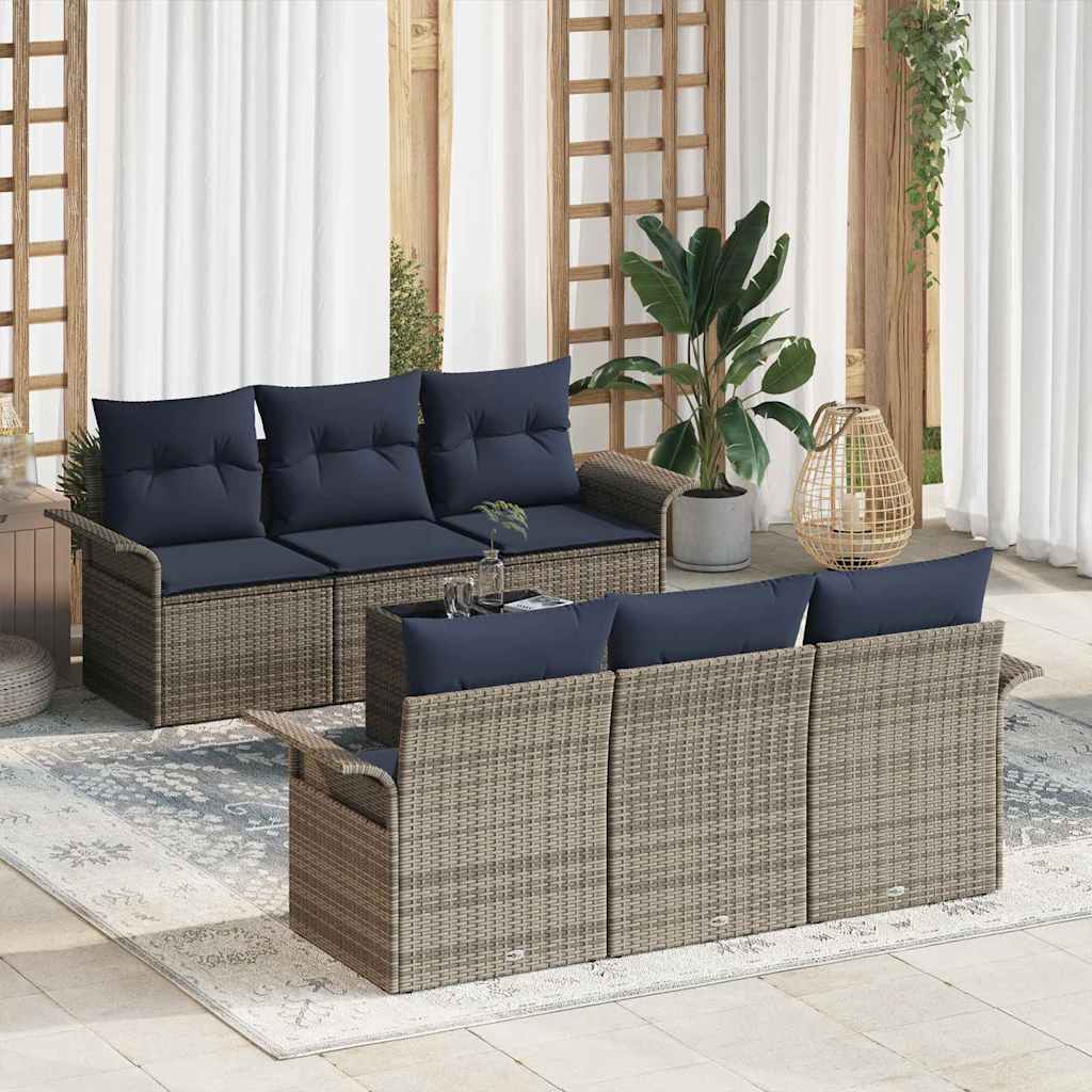 vidaXL Tr&auml;dg&aring;rdsoffset med kudde med lagring 7 pcs Gr&aring; och Marinbl&aring;