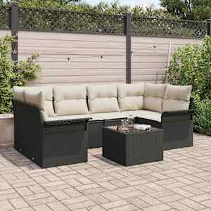 Sada zahradních pohovek 7 pcs Černá a krémová 55 x 55 x 37 cm - obrázek 1