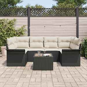 Sada zahradních pohovek 7 pcs Černá a krémová 55 x 55 x 37 cm - obrázek 3