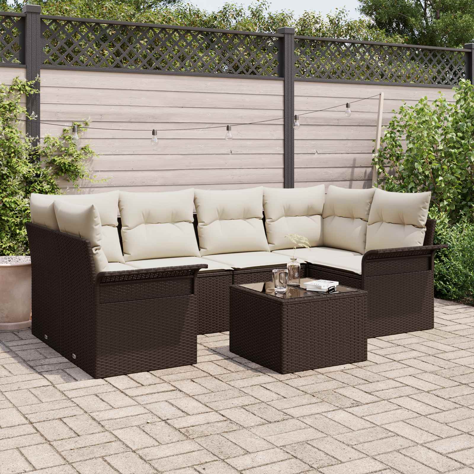 Sada zahradních pohovek 7 pcs 6-Seater Hnědá a krémová3353927