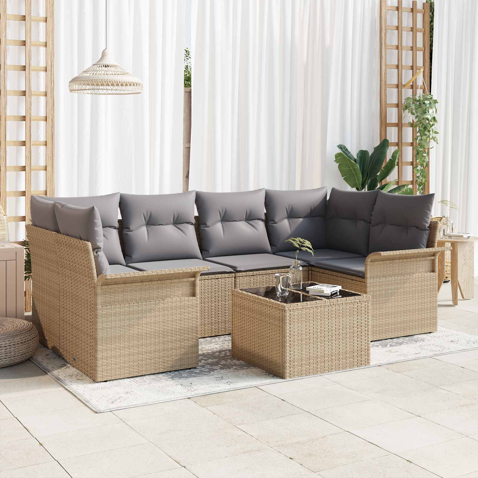 Sada zahradních pohovek 7 pcs 6-Seater Beige a šedá polyratan3353929
