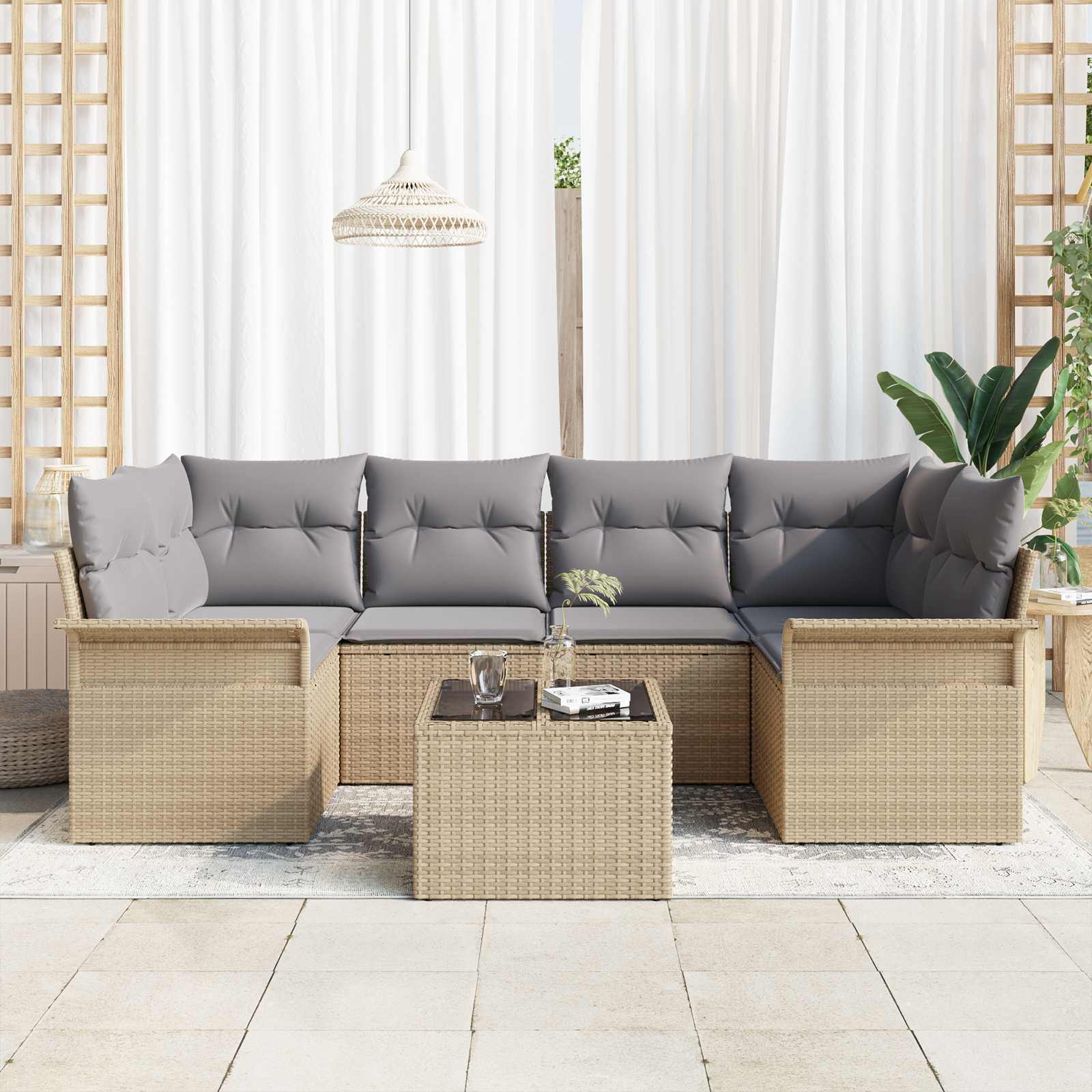 Sada zahradních pohovek 7 pcs 6-Seater Beige a šedá polyratan3353929