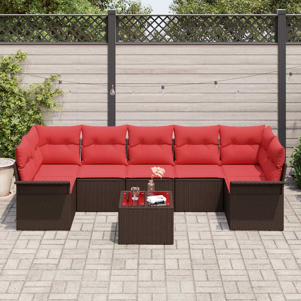 Sada zahradních pohovek 8 pcs Beige a Červená polyratan 3353953
