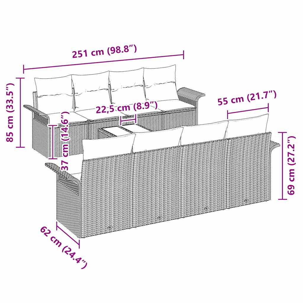 Sada zahradních pohovek 9 pcs Beige a šedá polyratan - obrázek 14