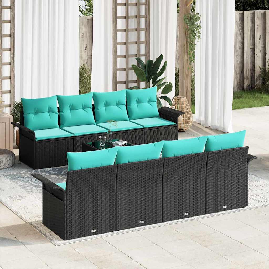 vidaXL Set de canapele pentru grădină 9 pcs Negru și Turcoaz poliratan