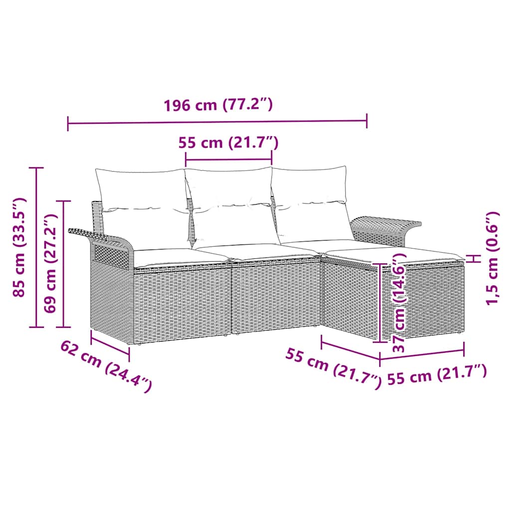 Sada zahradních pohovek s polštářem 4 pcs Béžová Poly ratan - obrázek 14