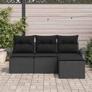Sada zahradních pohovek s polštářem 4 pcs Černá Poly ratan - obrázek 3