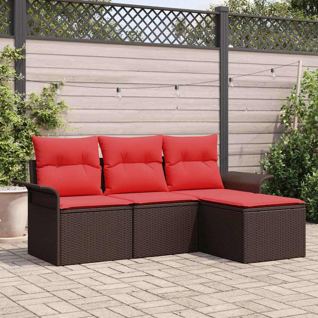 vidaXL Set de canapele pentru grădină cu pernă 4 pcs Maro poliratan