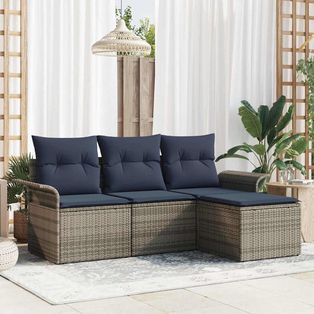 vidaXL Set de canapele pentru grădină cu pernă 4 pcs Gri poliratan