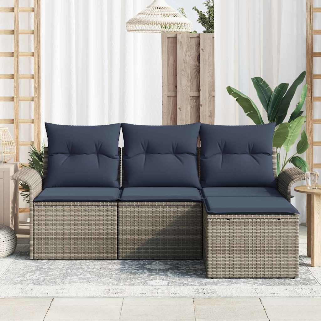 Tuin Sofa Set met kussen met opslag 4 pcs Grijs poly rattan - Afbeelding 3