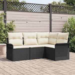 Vrtna sedežna garnitura s shranjevanjem 4 pcs Črna poli ratan