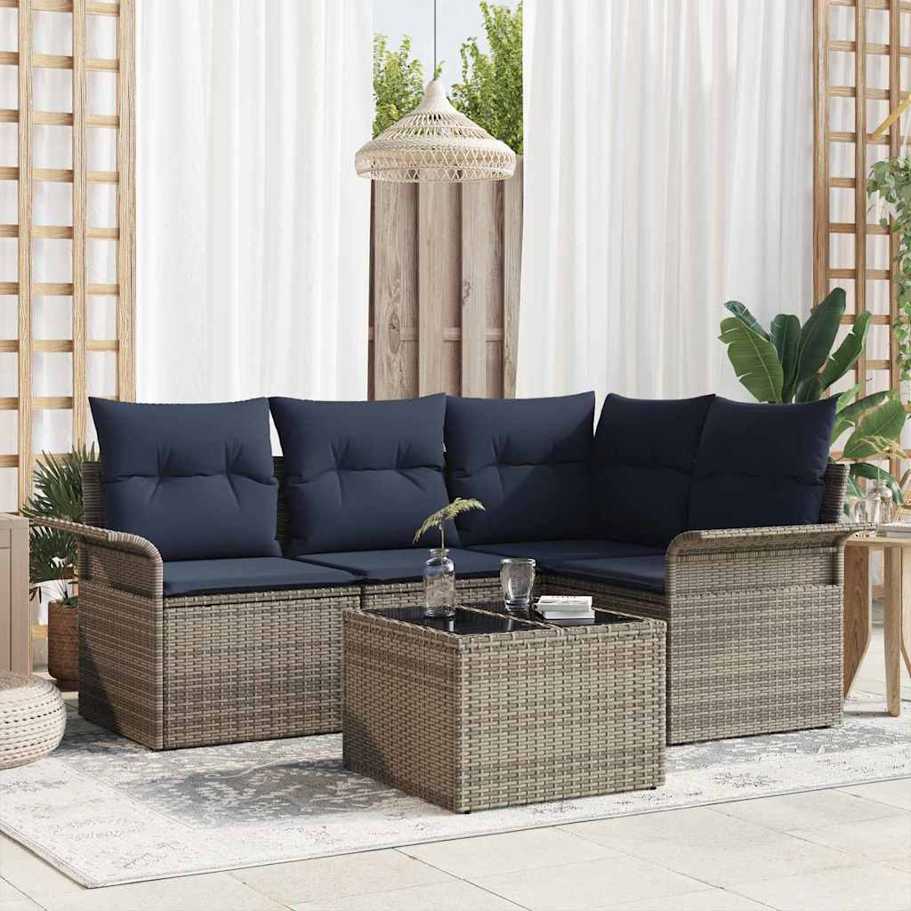 vidaXL Set de canapele pentru grădină 5 pcs Gri poliratan