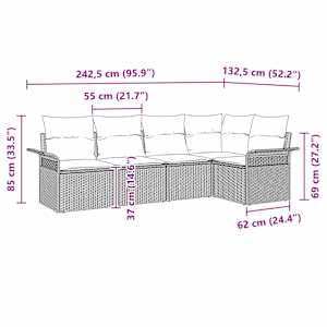 Sada zahradních pohovek s úložištěm 5 pcs Černá polyratan - obrázek 15