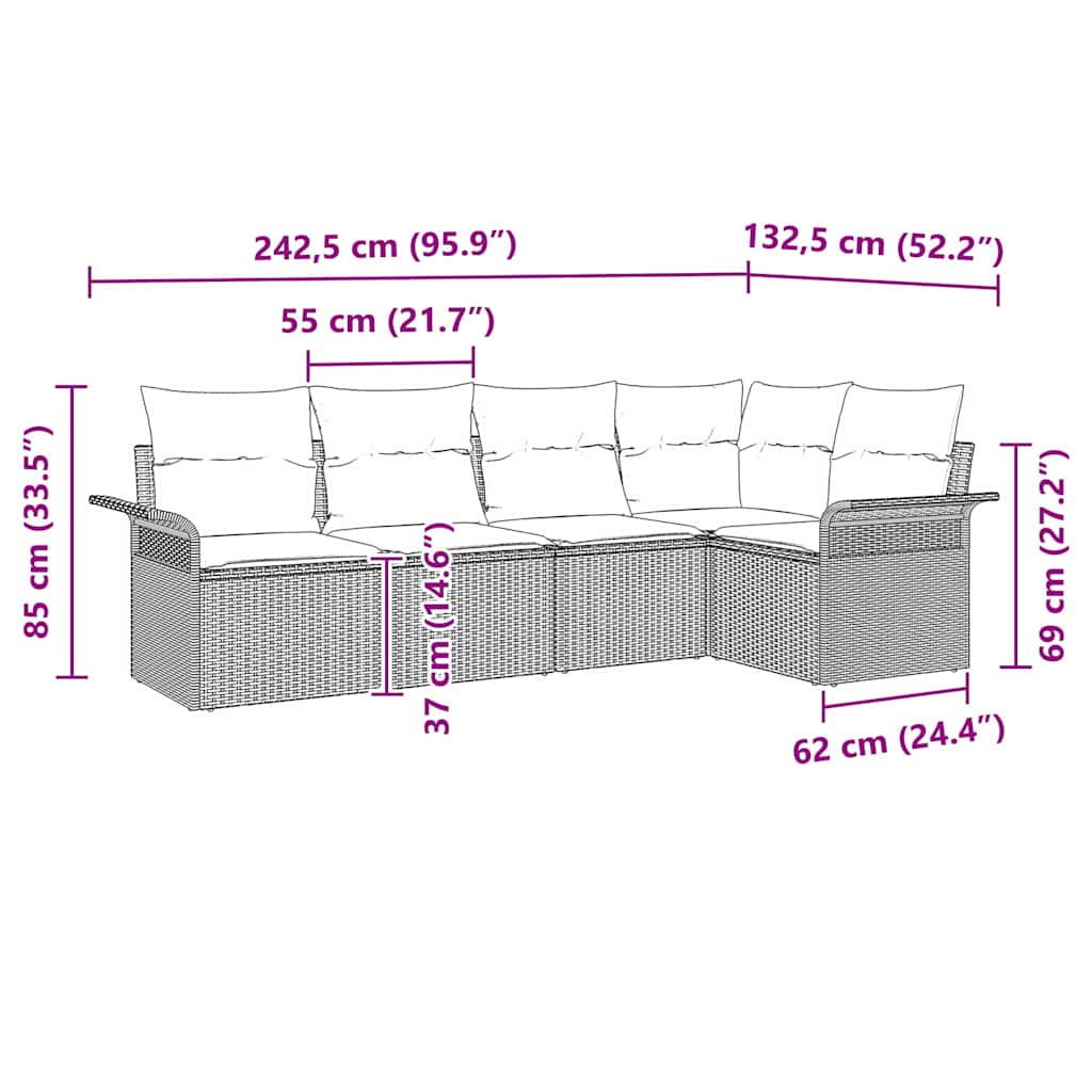 Sada zahradních pohovek s úložištěm 5 pcs Béžová polyratan - obrázek 15