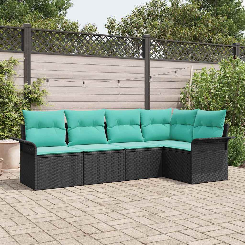vidaXL Set de canapele pentru grădină 5 pcs Negru poliratan