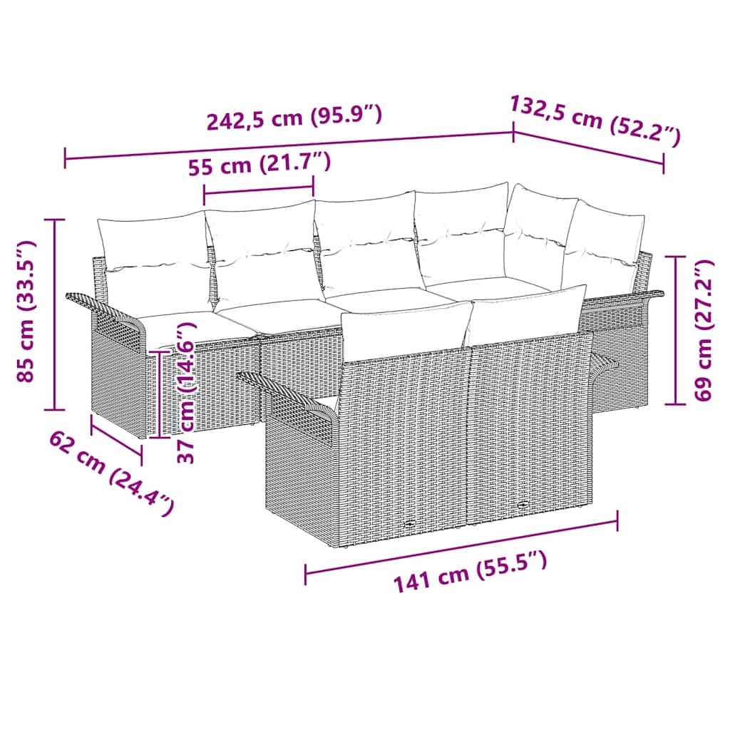 Sada zahradních pohovek 7 pcs Světle šedá Poly ratan - obrázek 15