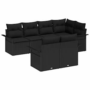 Sada zahradních pohovek s polštářem 7 pcs Černá Poly ratan - obrázek 2