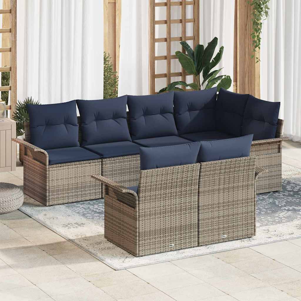 vidaXL Set de canapele pentru grădină cu pernă 7 pcs Gri Rattan poli