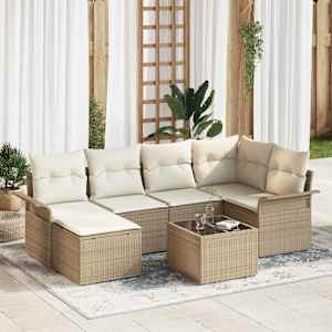 Vrtna sedežna garnitura s shranjevanjem 7 pcs Bež poli ratan