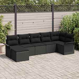 Vrtna sedežna garnitura s shranjevanjem 7 pcs Črna poli ratan