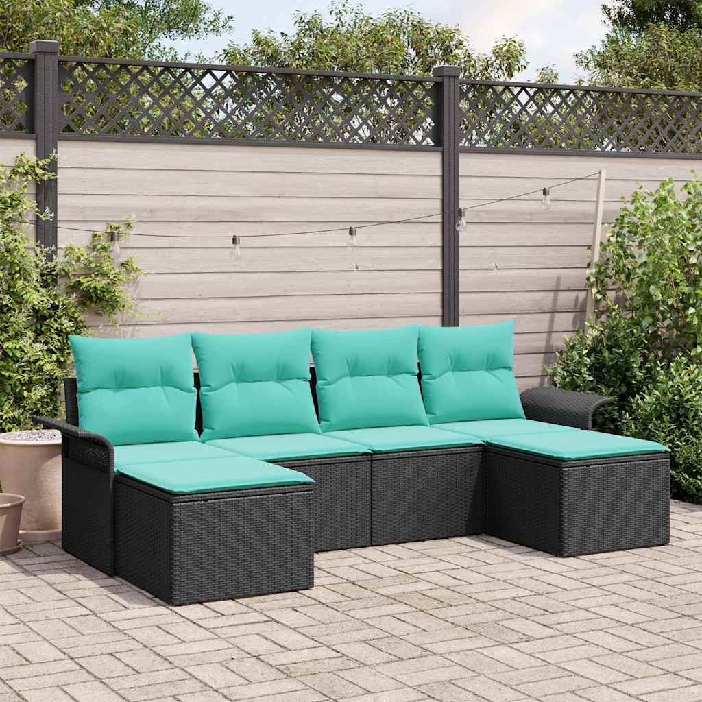 vidaXL Set de canapele pentru grădină cu pernă 6 pcs Negru Rattan poli